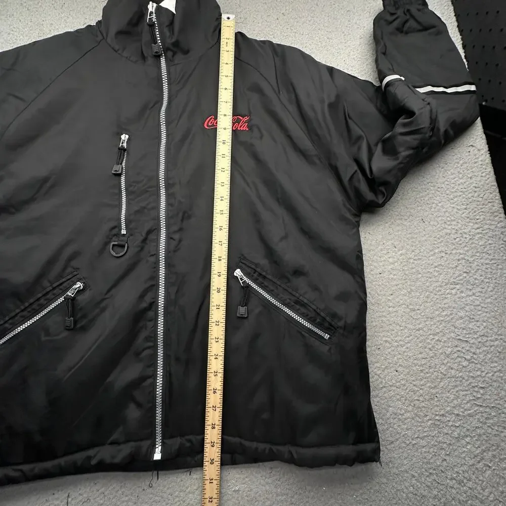Vintage Tri-Mountain Coca Cola Nylon Quilt Lined Work Jacket Mens XL Reflective